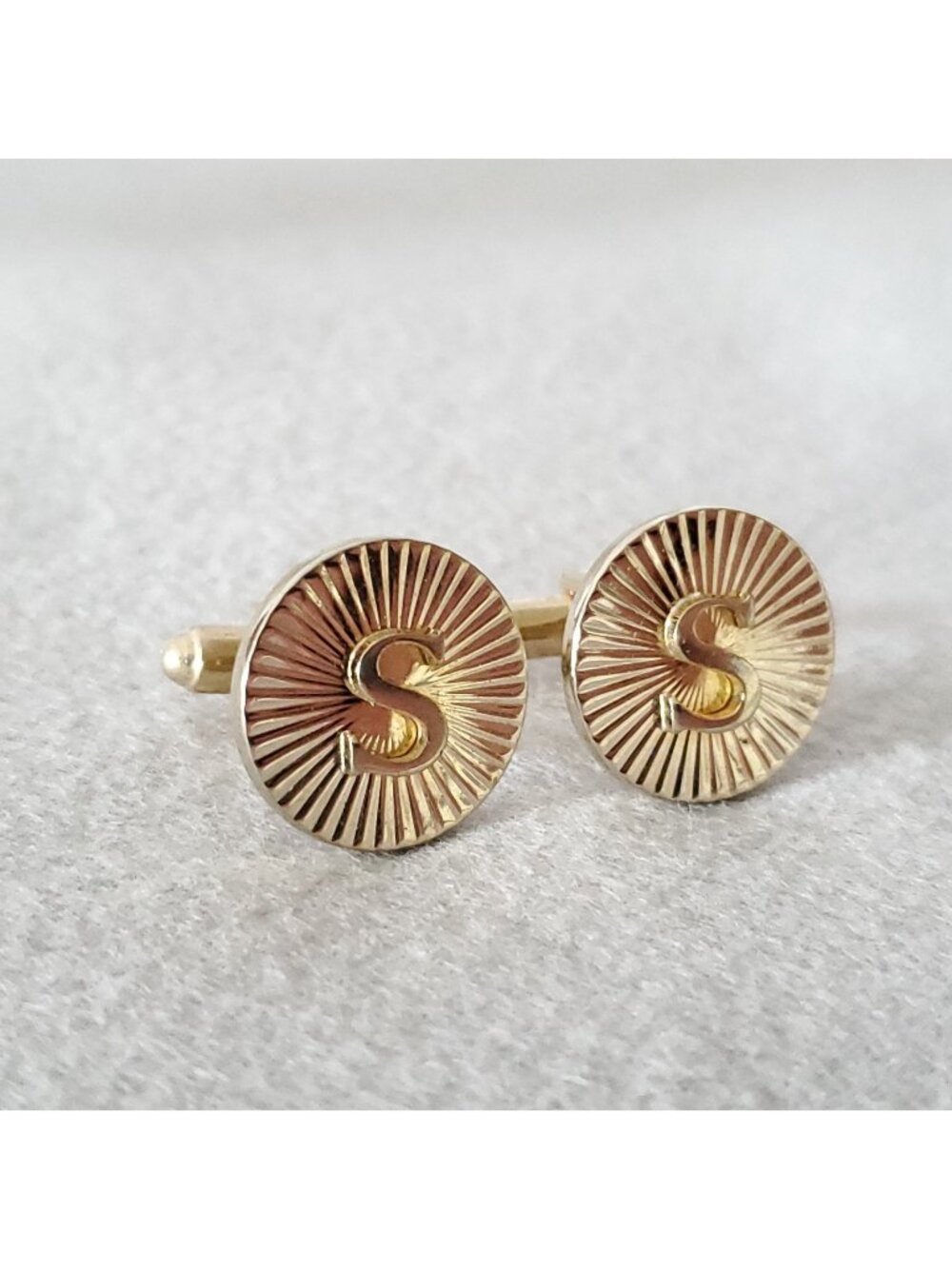 Vintage Dante Initial S Cufflinks Letter Monogram Gold Tone 3/4"